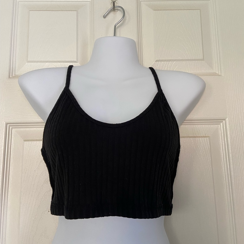 Black Ribbed Crop Top